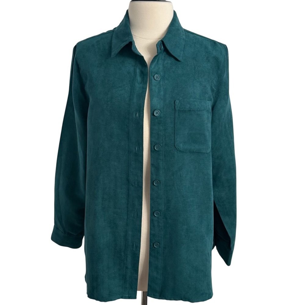 Drapers & Damons Women's Faux Suede Button-Front Long Sleeve Shirt Emerald Green